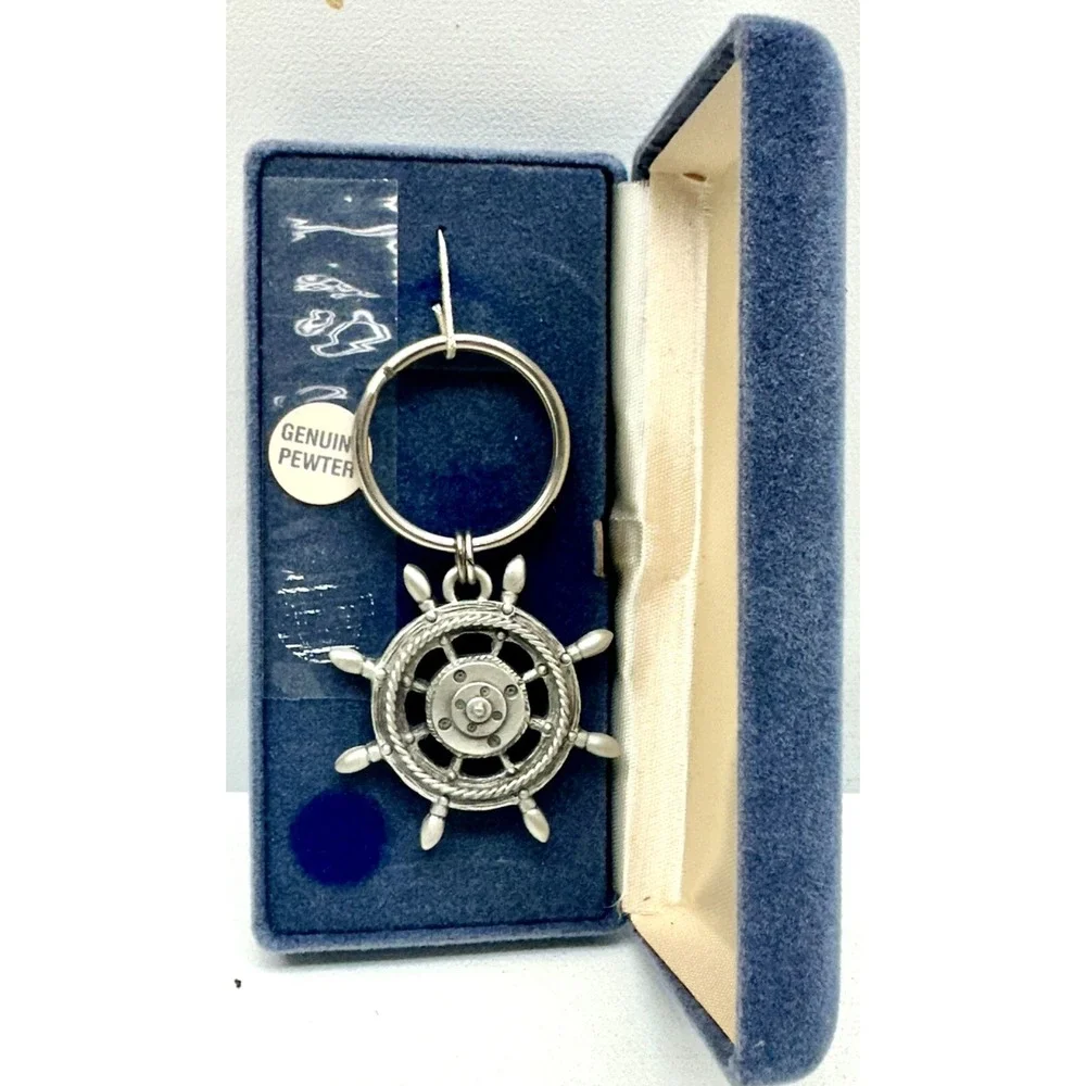 Vintage Keychain Steering Wheel‎ Maritime Nautical Pewter